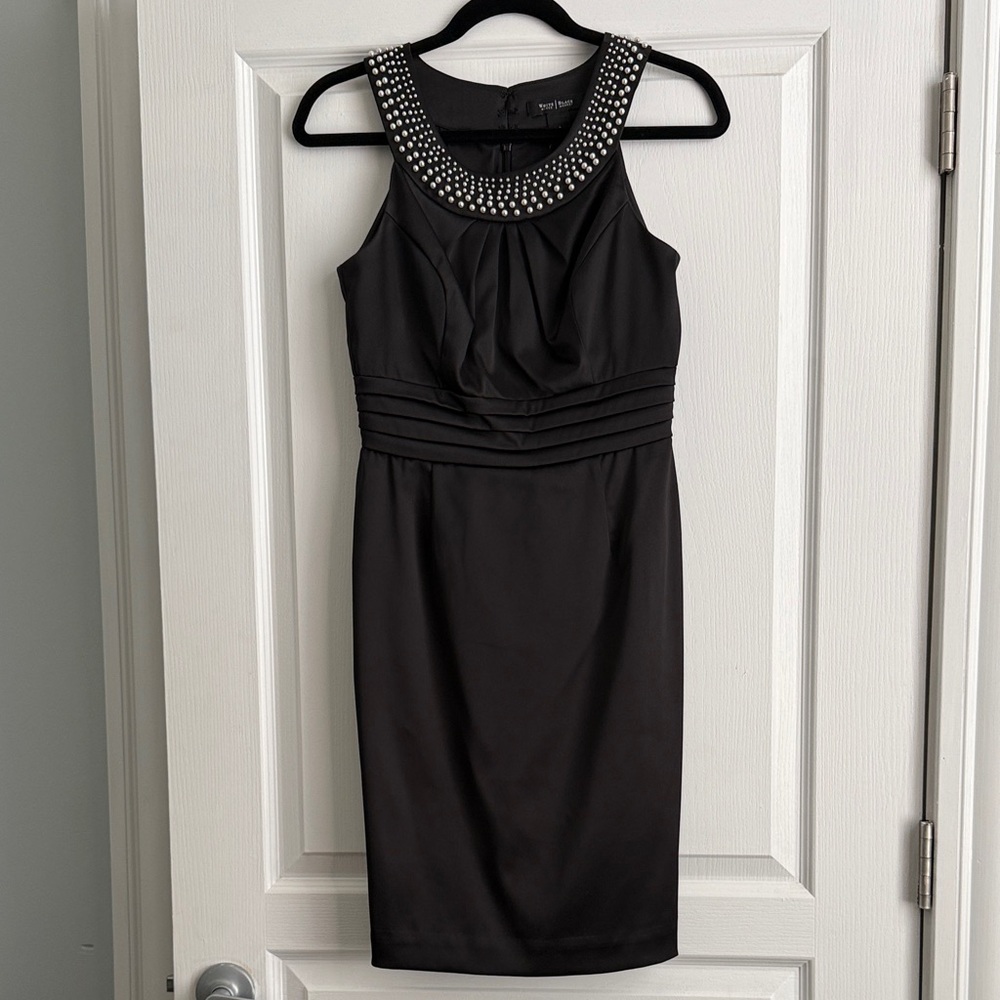 White House Black Market Black Dress with Embellished Neckline